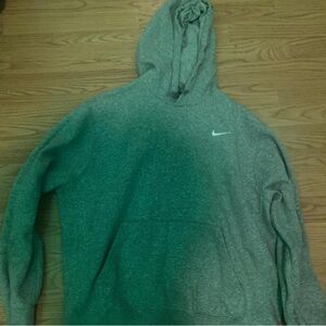 Nike Men's Gray and Green Hoodie